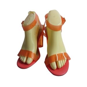 JF JustFab Heeled Sandals Shoes Women's Pink/Orange Strappy High Heels Size 8
